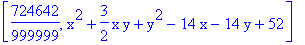 [724642/999999, x^2+3/2*x*y+y^2-14*x-14*y+52]